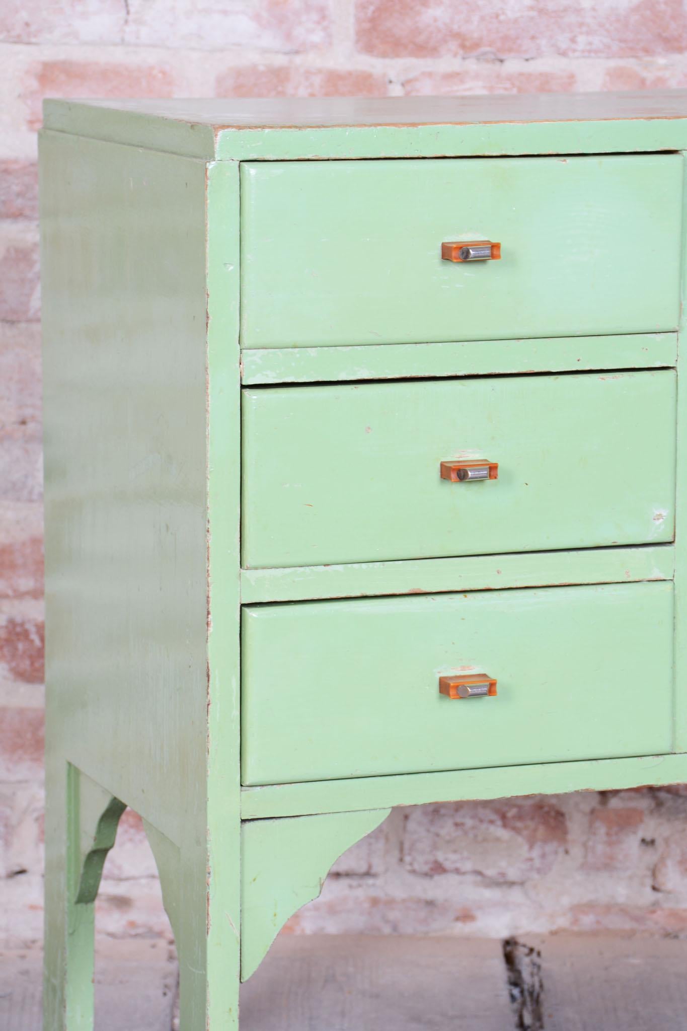 Restored Art Deco Small Cabinet, Spruce, Paint, Revived Polish, Czech, 1920s For Sale 3