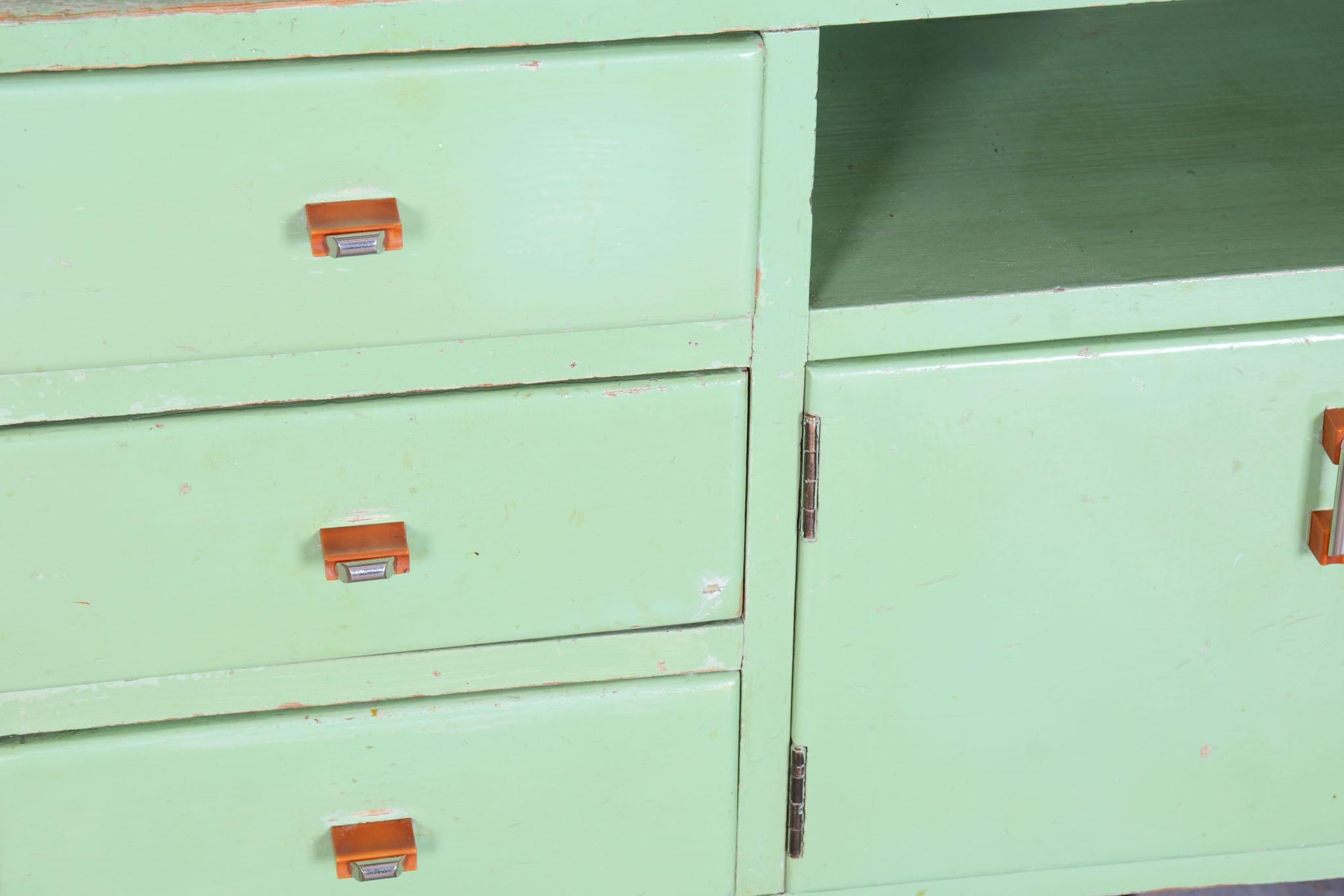 Restored Art Deco Small Cabinet, Spruce, Paint, Revived Polish, Czech, 1920s For Sale 4