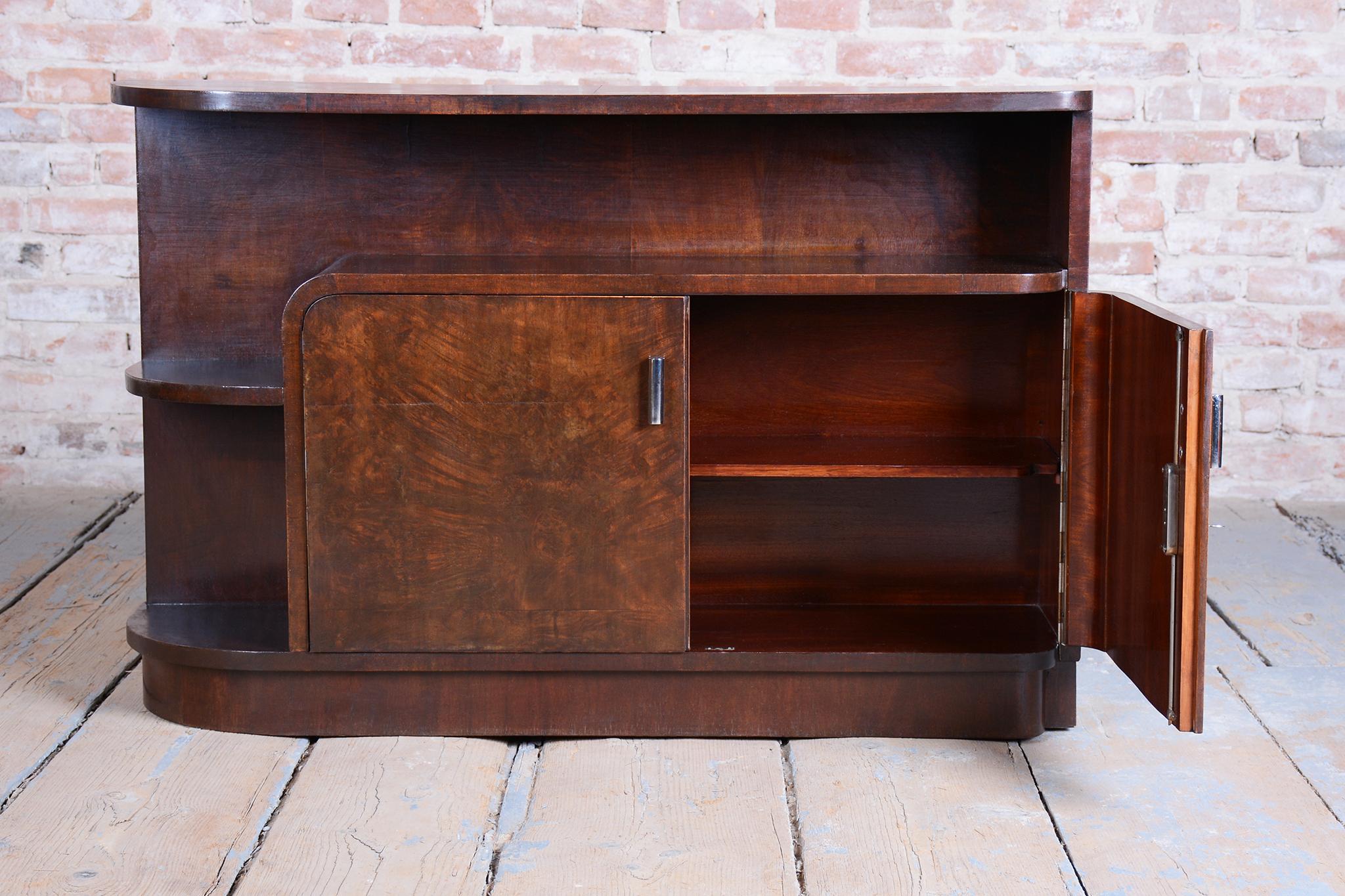 Restored Art Deco Small Cabinet, Walnut, Revived Polish, Czech, 1930s For Sale 6
