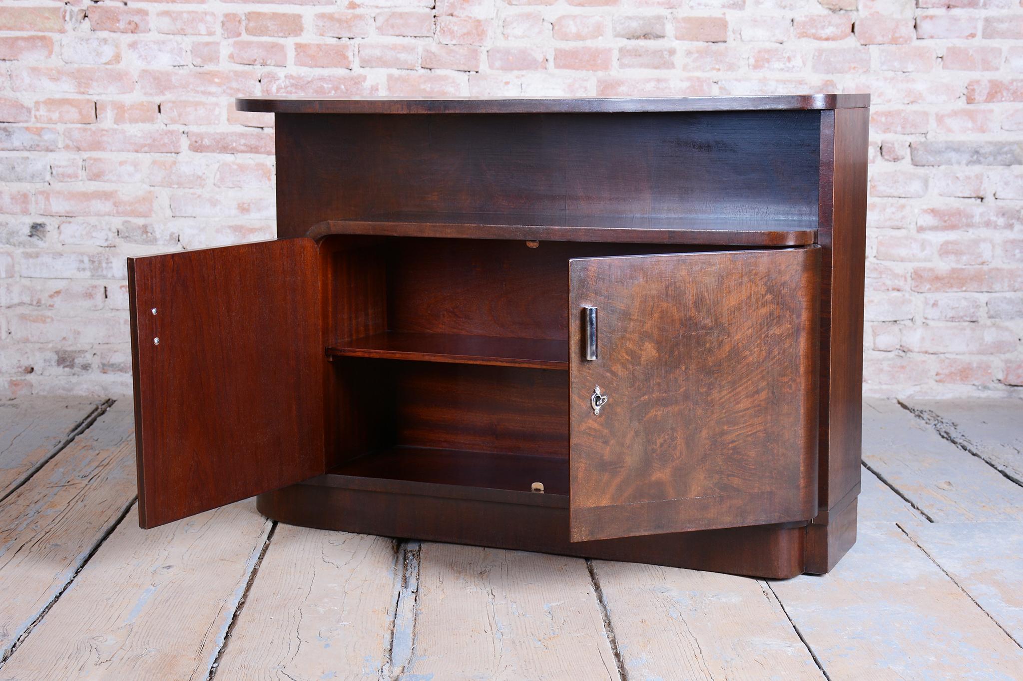 Restored Art Deco Small Cabinet, Walnut, Revived Polish, Czech, 1930s For Sale 7