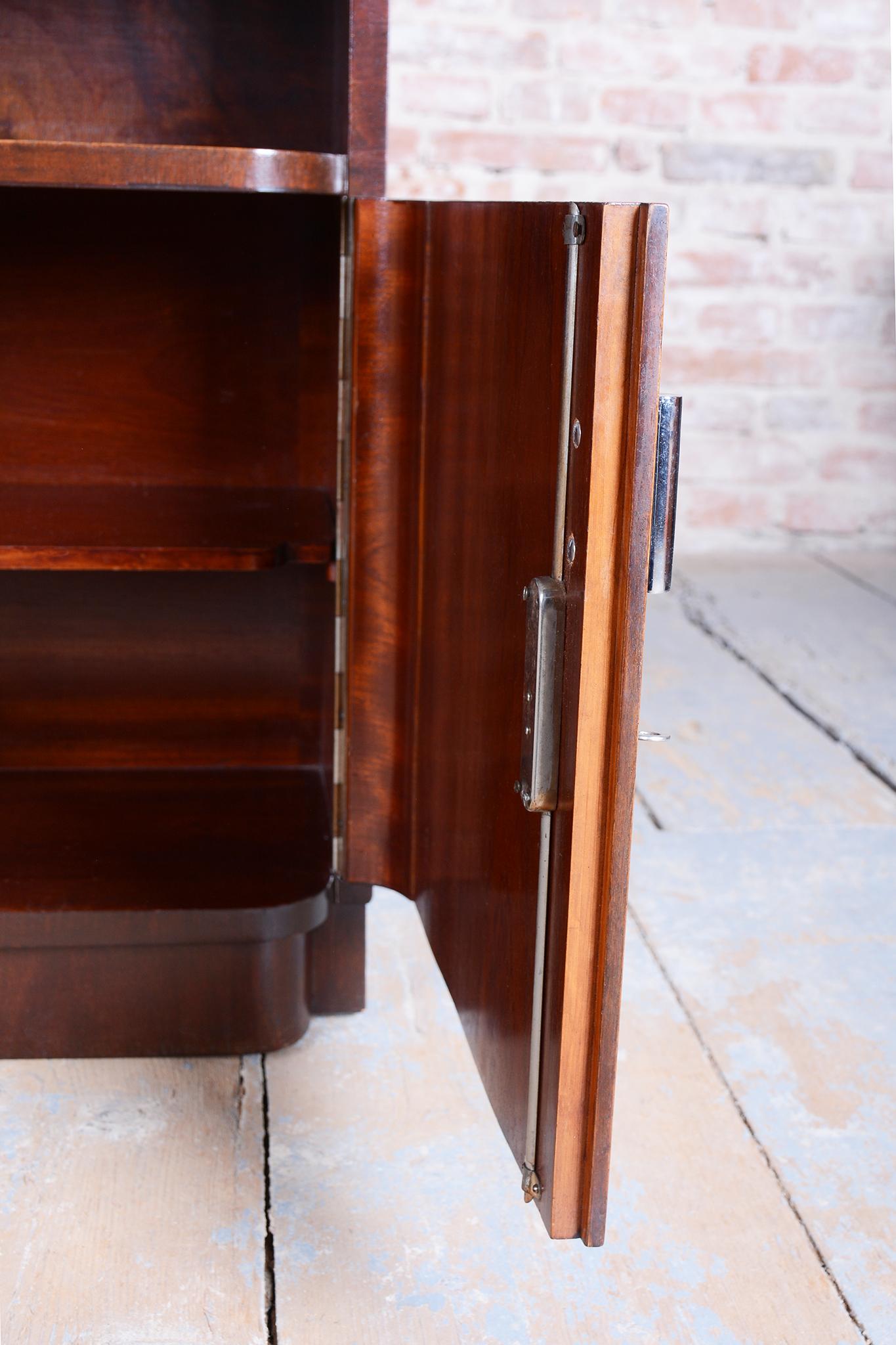 Restored Art Deco Small Cabinet, Walnut, Revived Polish, Czech, 1930s For Sale 8