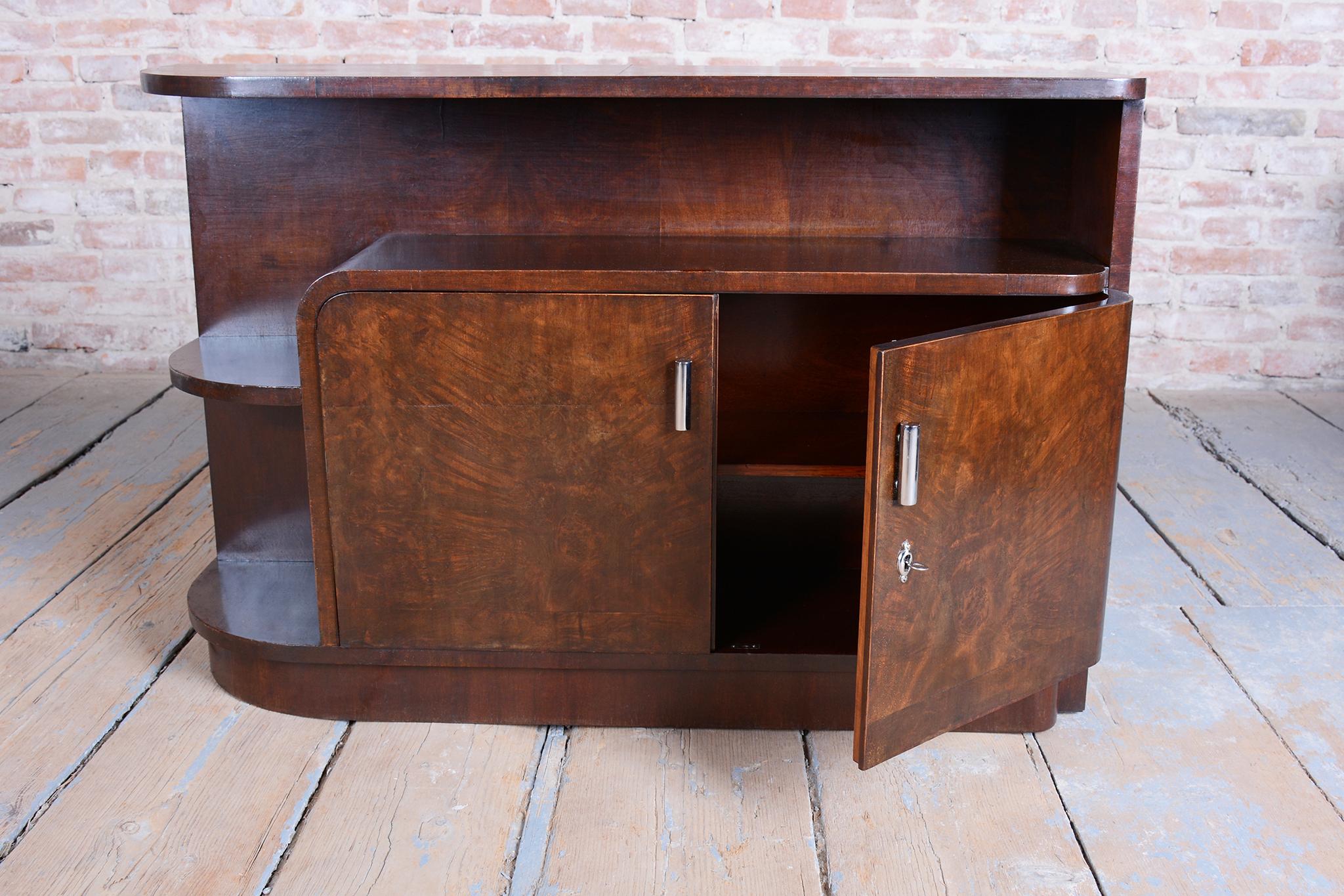 Restored Art Deco Small Cabinet, Walnut, Revived Polish, Czech, 1930s For Sale 10
