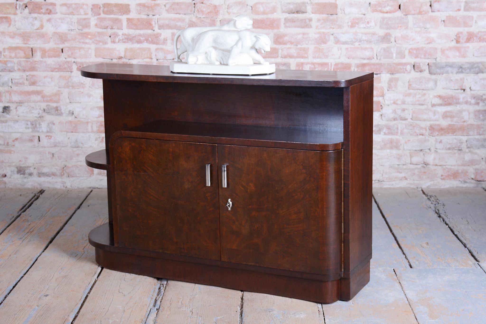 Restored Art Deco Small Cabinet, Walnut, Revived Polish, Czech, 1930s For Sale 13