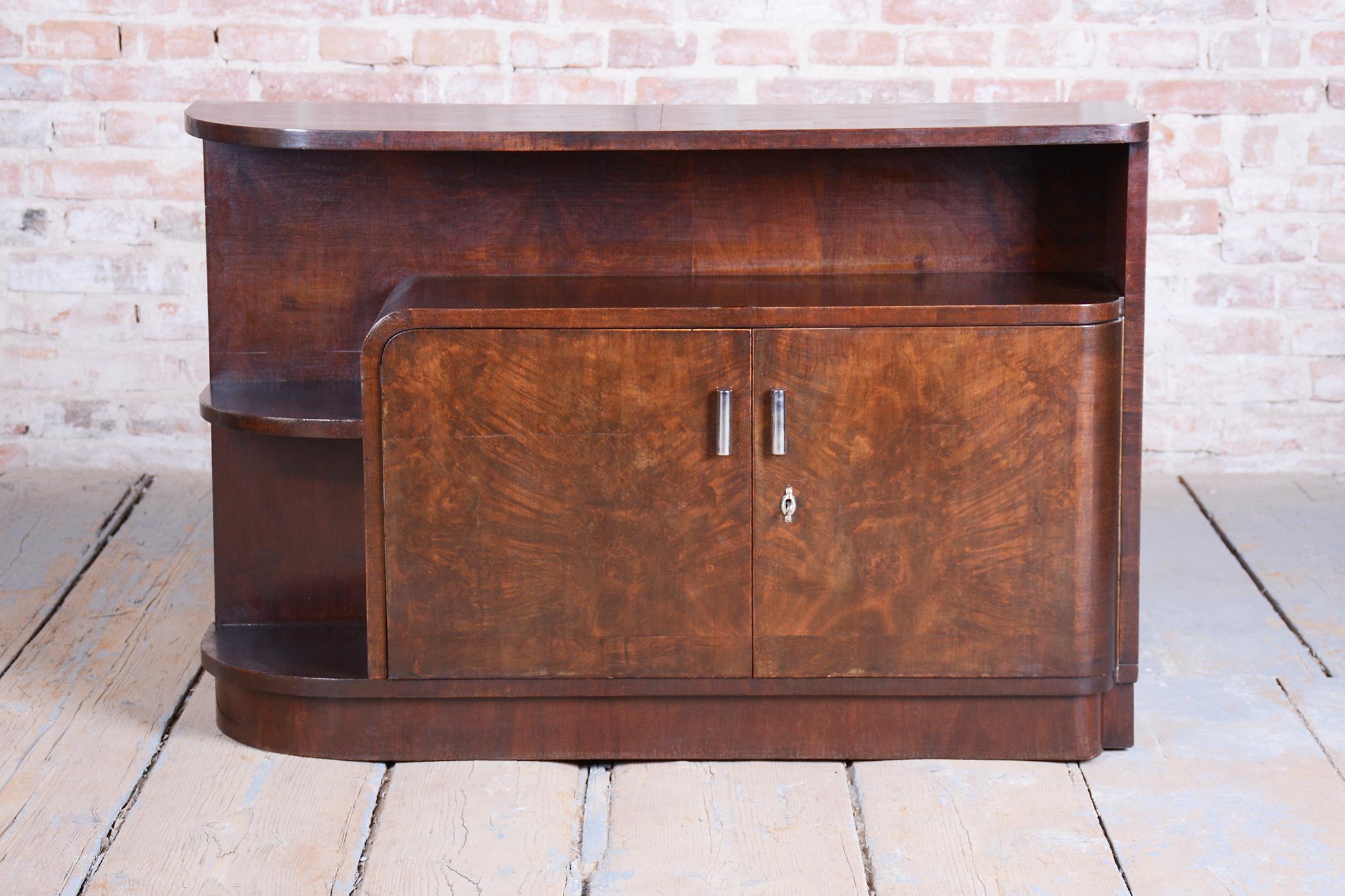 20th Century Restored Art Deco Small Cabinet, Walnut, Revived Polish, Czech, 1930s For Sale
