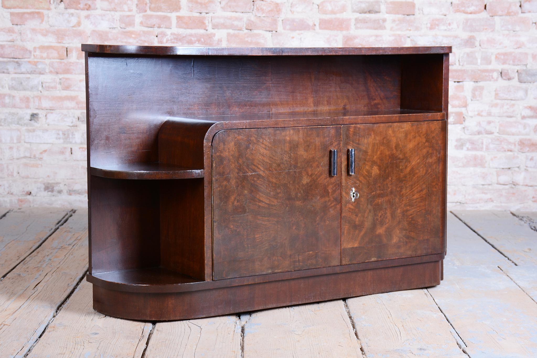 Wood Restored Art Deco Small Cabinet, Walnut, Revived Polish, Czech, 1930s For Sale