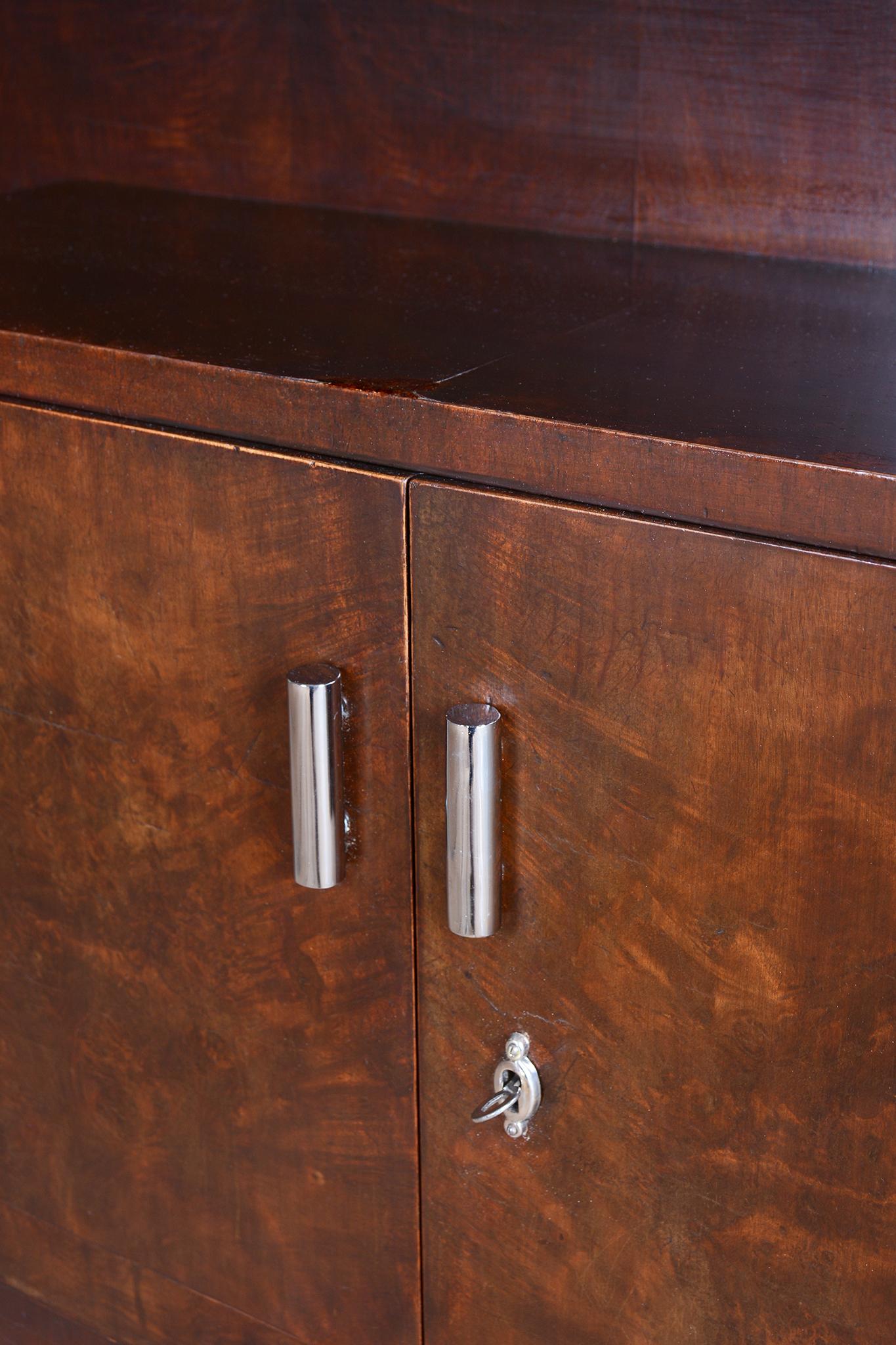 Restored Art Deco Small Cabinet, Walnut, Revived Polish, Czech, 1930s For Sale 1