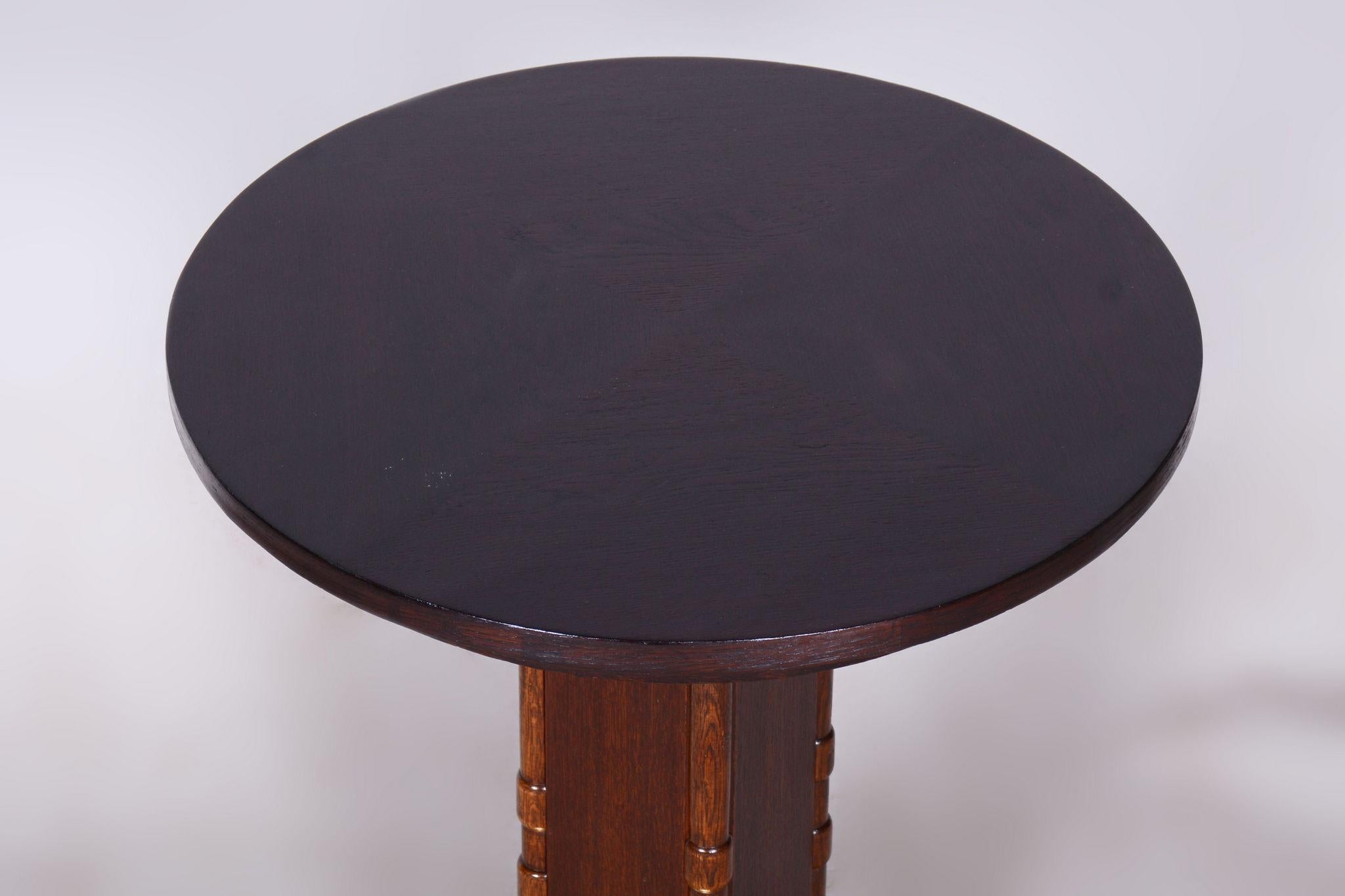 Restored Art Deco Small Table, Oak, Brass, Revived Polish, Czechia, 1920s For Sale 3