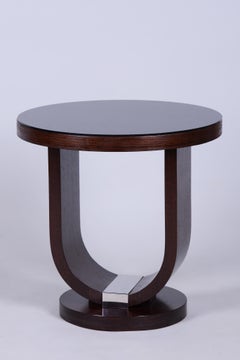 Restored Art Deco Small Table, Oak, Silver Plating, Glass, France, 1920s