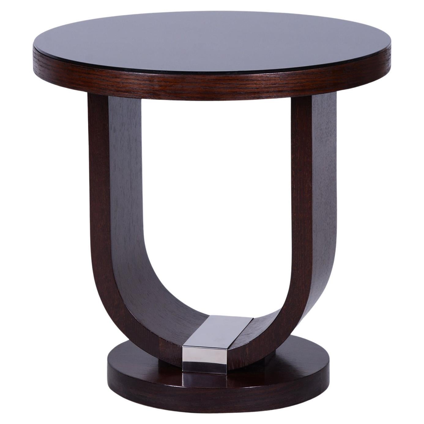 Petite table Art Déco restaurée, Oak, Silver Plating, Glass, France, années 1920 en vente