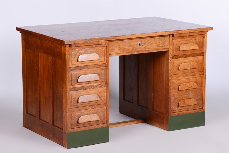 Picture of Restored Art Deco Solid Oak Writing Desk Made in the 1930s, Czechia For ...
