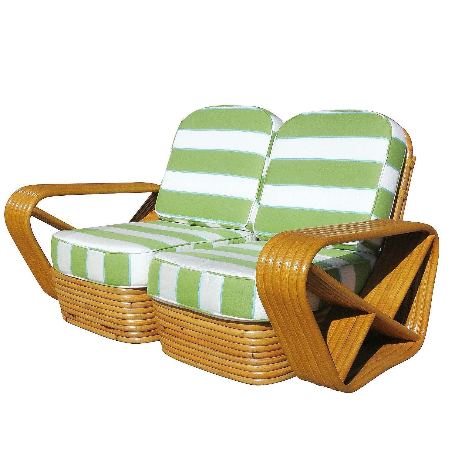 American Restored Art Deco Square Pretzel Rattan Sectional Settee For Sale