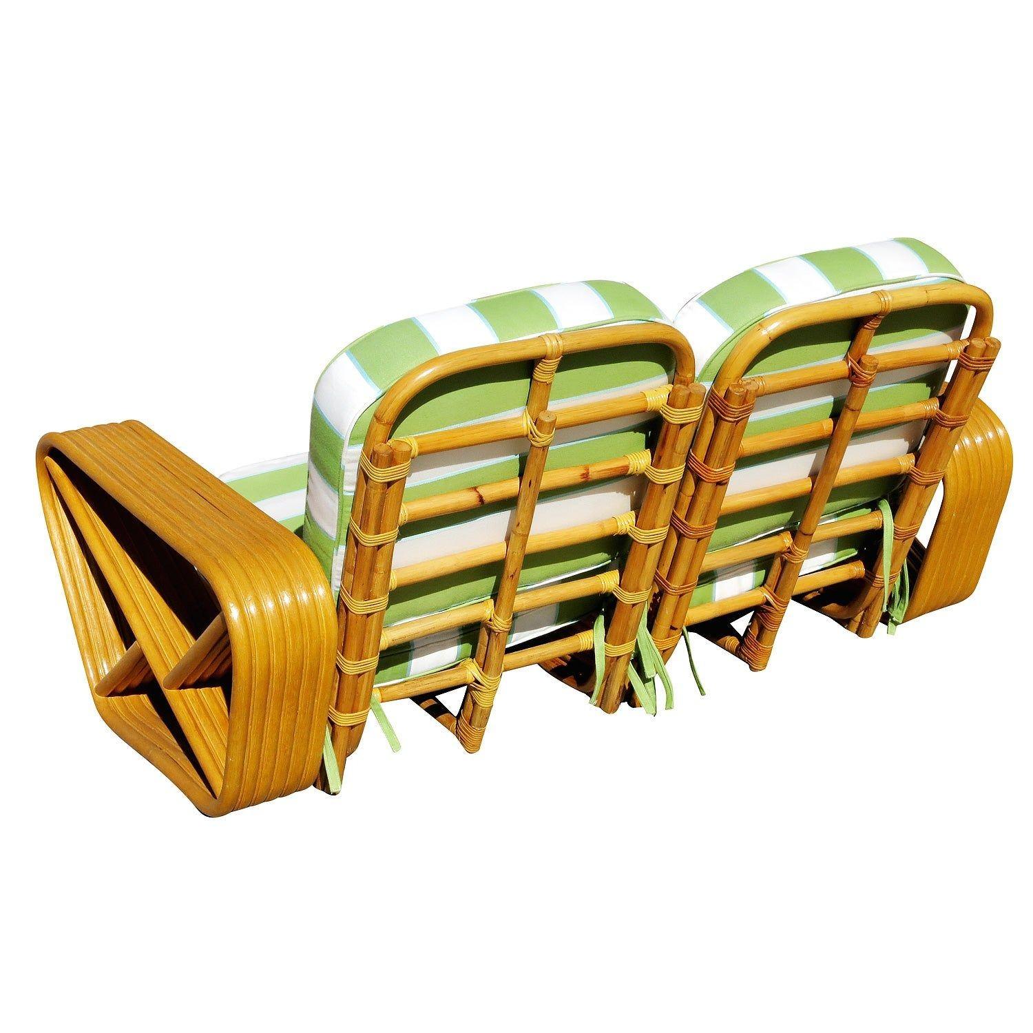 Mid-20th Century Restored Art Deco Square Pretzel Rattan Sectional Settee For Sale