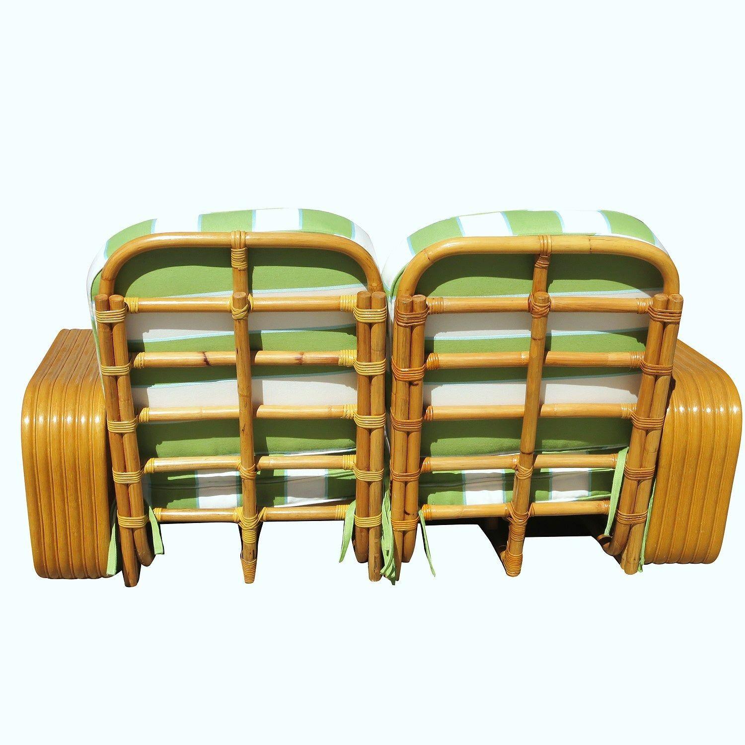 Restored Art Deco Square Pretzel Rattan Sectional Settee For Sale 1