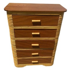 Restored Art Deco Stacked Rattan Highboy Dresser w/ Mahogany