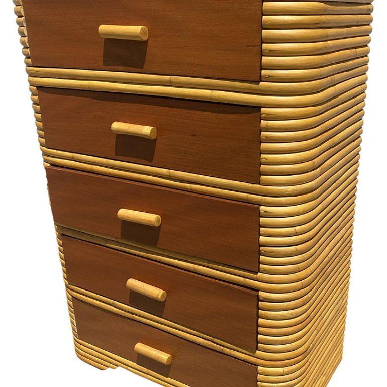 Comò Highboy in rattan impilato Art Deco restaurato con mogano in vendita 1