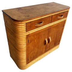 Restored Art Deco Stacked Rattan & Mahogany Sideboard Cabinet