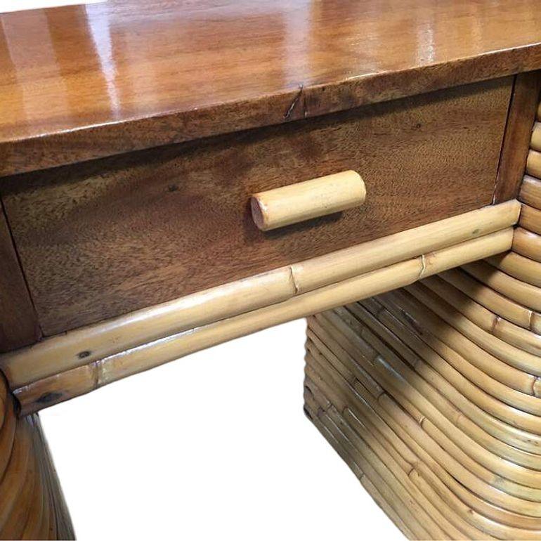 Restored Art Deco Stacked Rattan Secretary Desk w/ Mahogany Top For Sale 2
