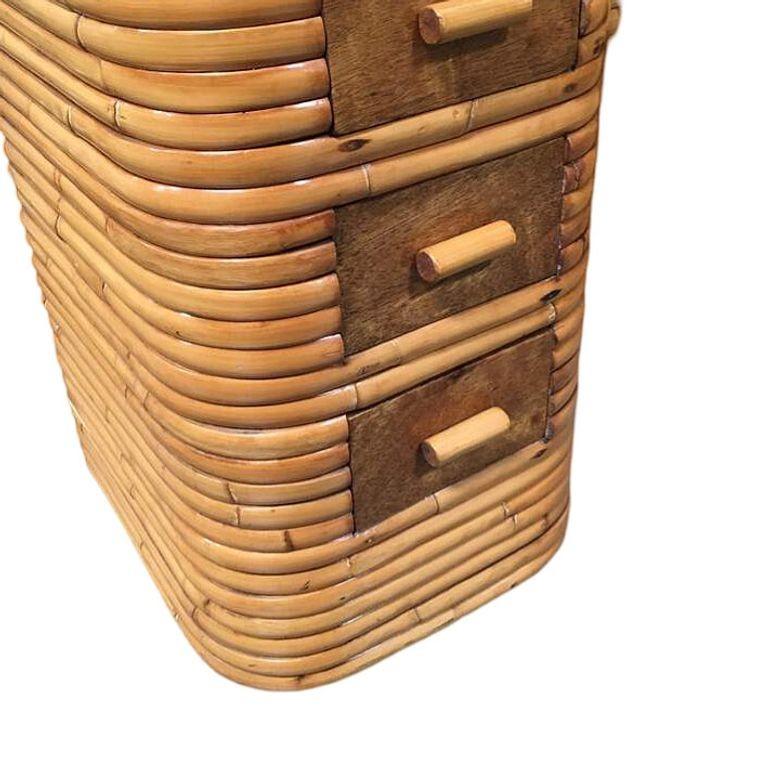 Restored Art Deco Stacked Rattan Secretary Desk w/ Mahogany Top For Sale 3