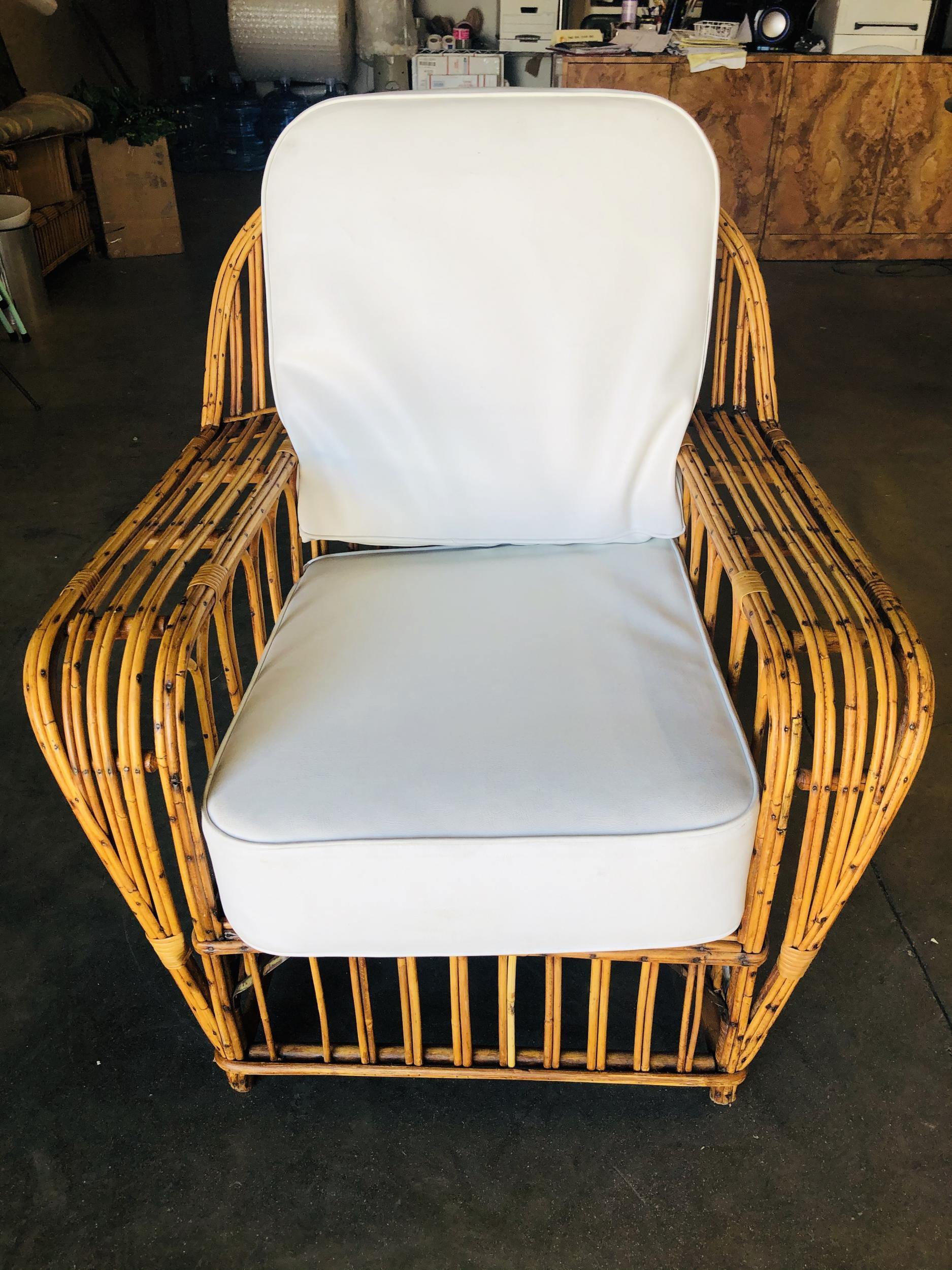 Restored Art Deco Stick Rattan Cathedral Arm and Cobra Back Lounge Chair In Excellent Condition In Van Nuys, CA