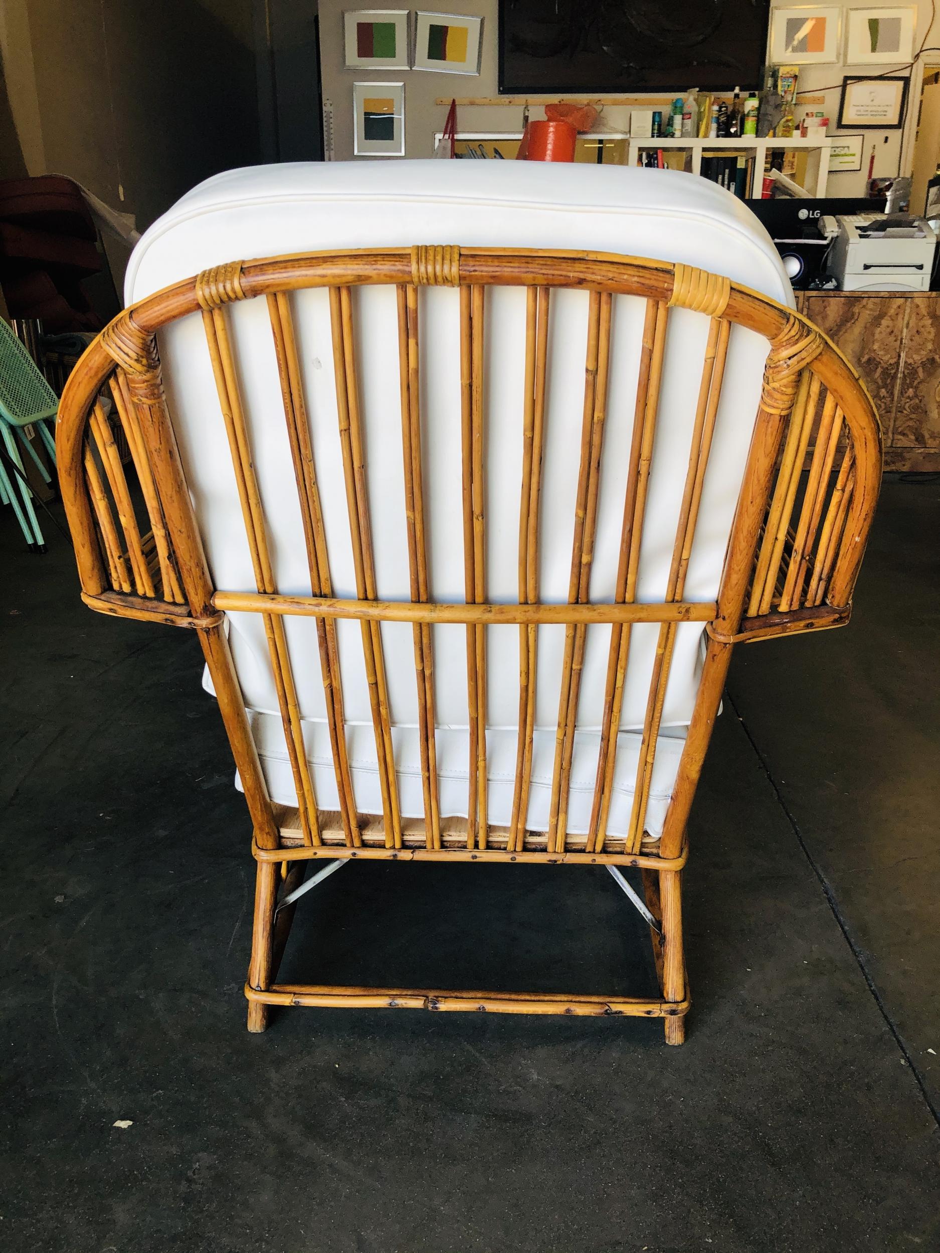 Mid-20th Century Restored Art Deco Stick Rattan Cathedral Arm and Cobra Back Lounge Chair