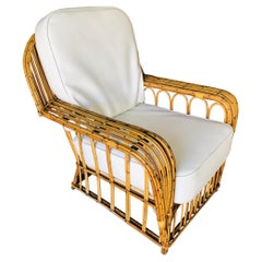 Vintage Restored Art Deco Stick Rattan Cathedral Arm and Cobra Back Lounge Chair