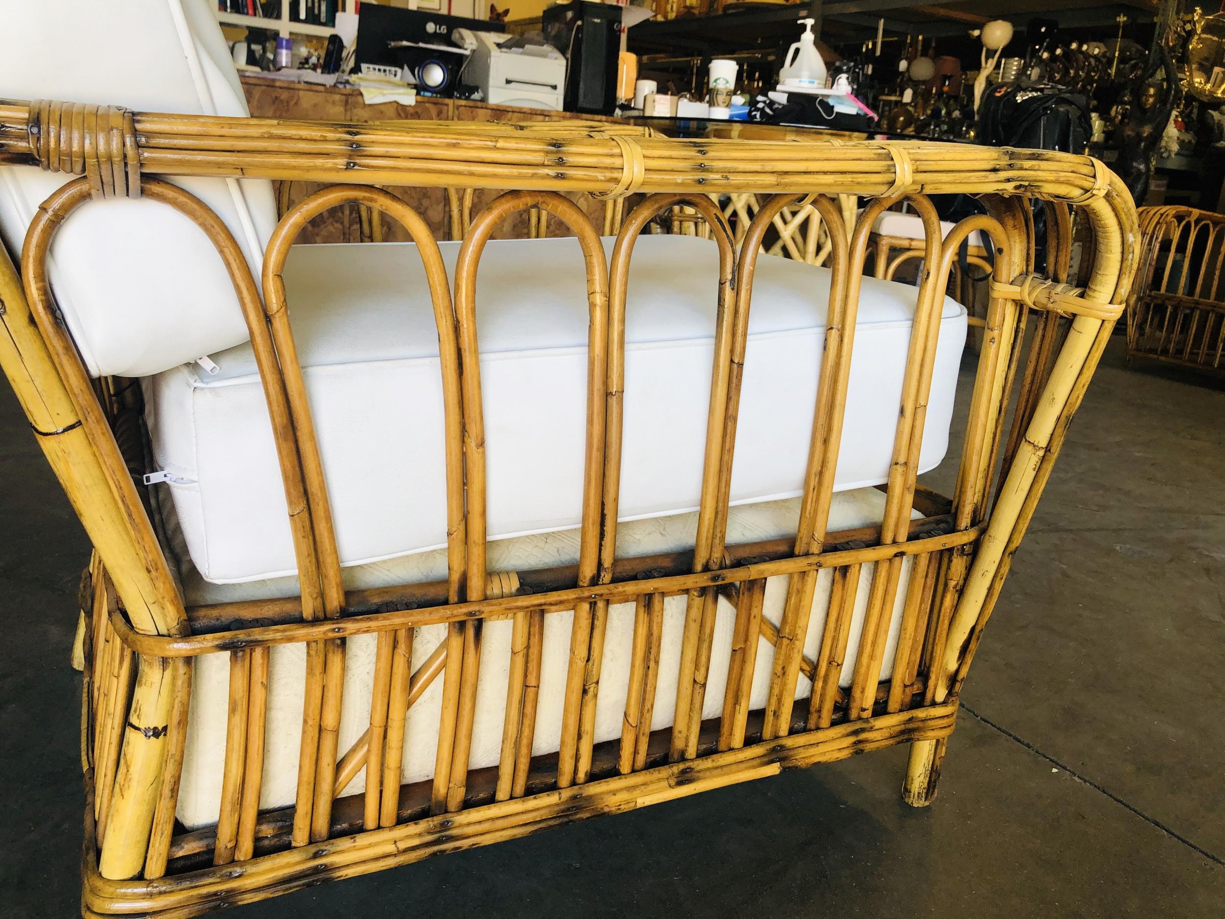 Restored Art Deco Stick Rattan Cathedral Arm Lounge Chair 1