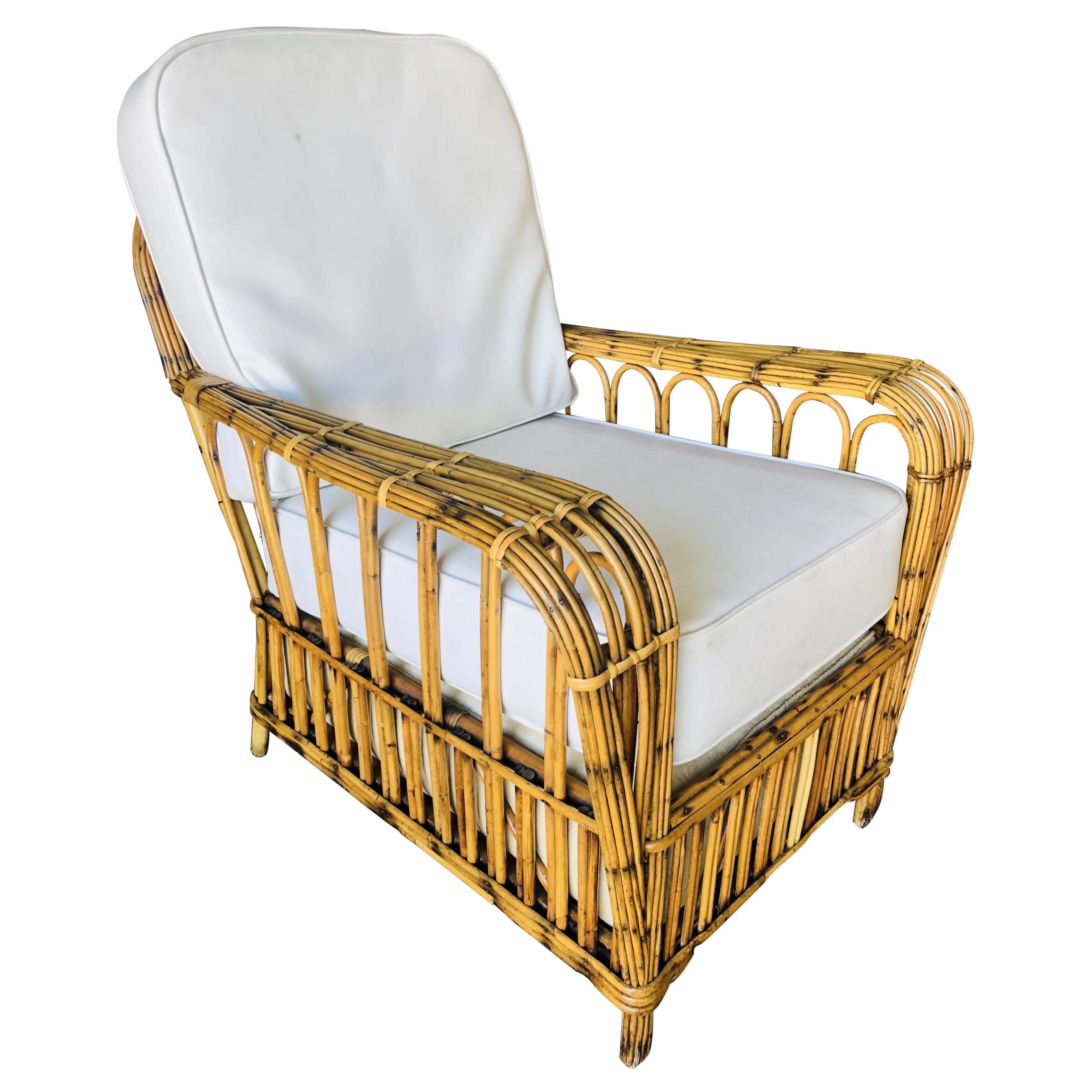 Restored Art Deco Stick Rattan Cathedral Arm Lounge Chair