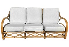 Restored Art Deco Stick Rattan Three-Seat Transitional Sectional Sofa