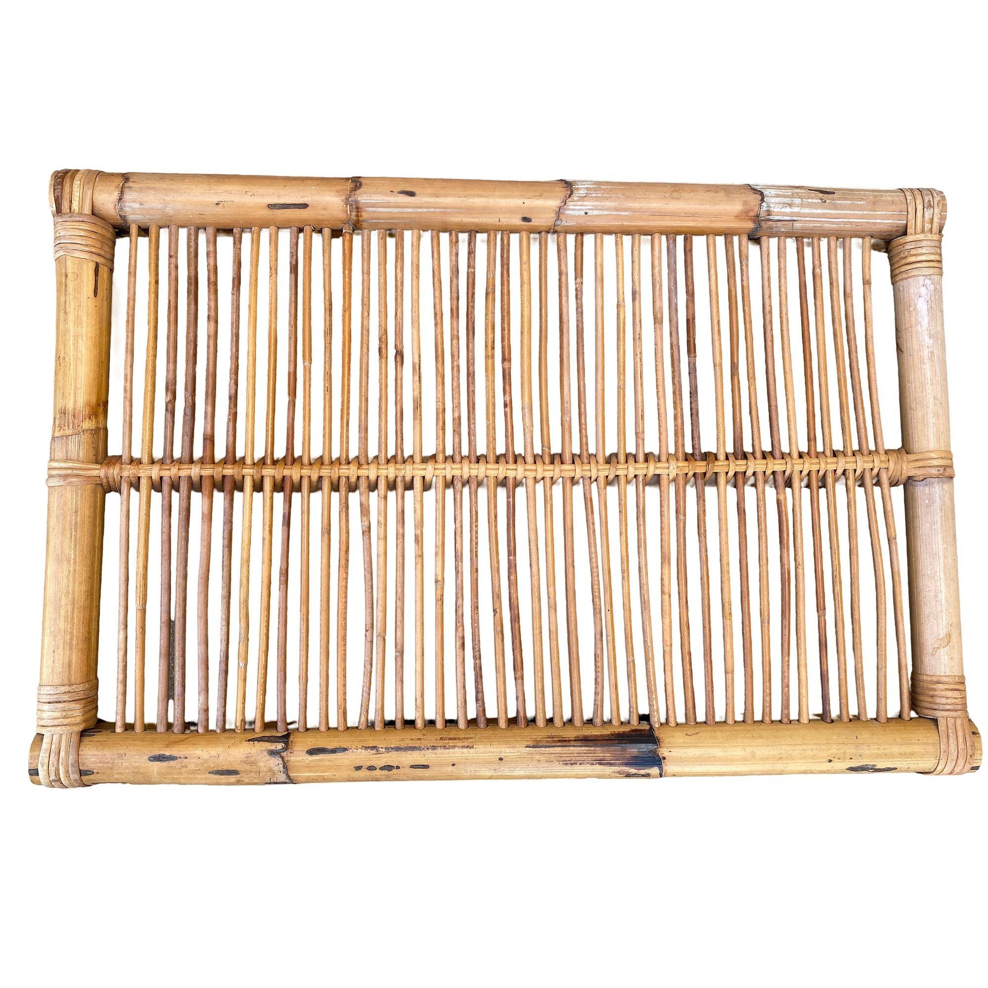 Restored Art Deco Stick Reed Rattan Serving Tray In Excellent Condition For Sale In Van Nuys, CA