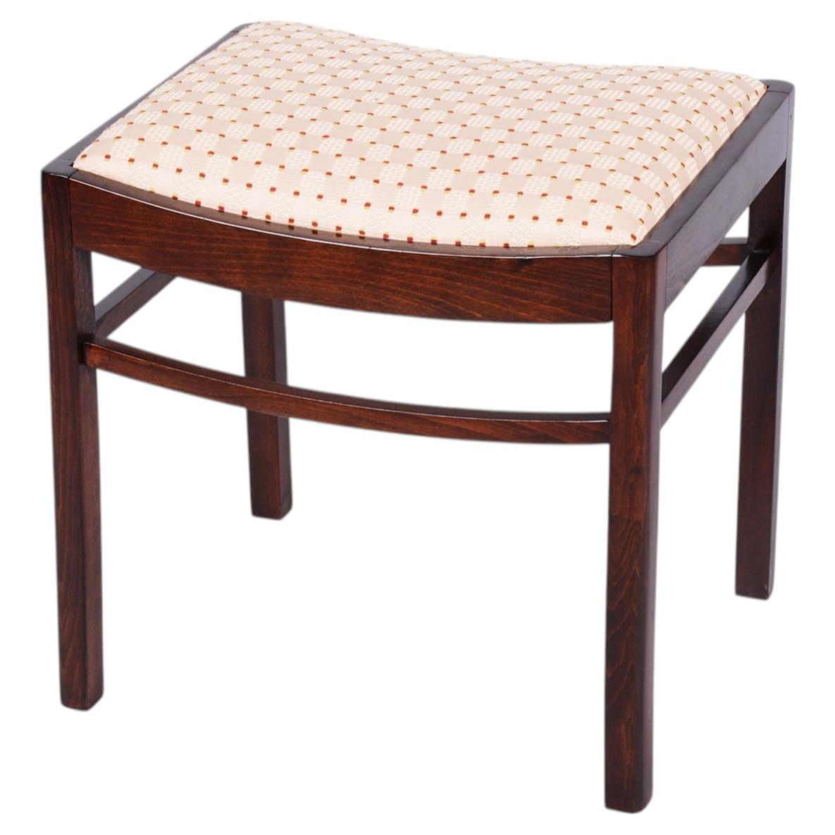 Restored Art Deco Stool, Beech, Revived Polish, Reupholstered, Czech, 1920s