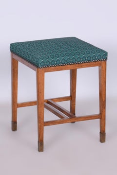 Sgabello Art Deco restaurato, nuova tappezzeria, lucidatura rinnovata, Oak, Ceco, anni '30