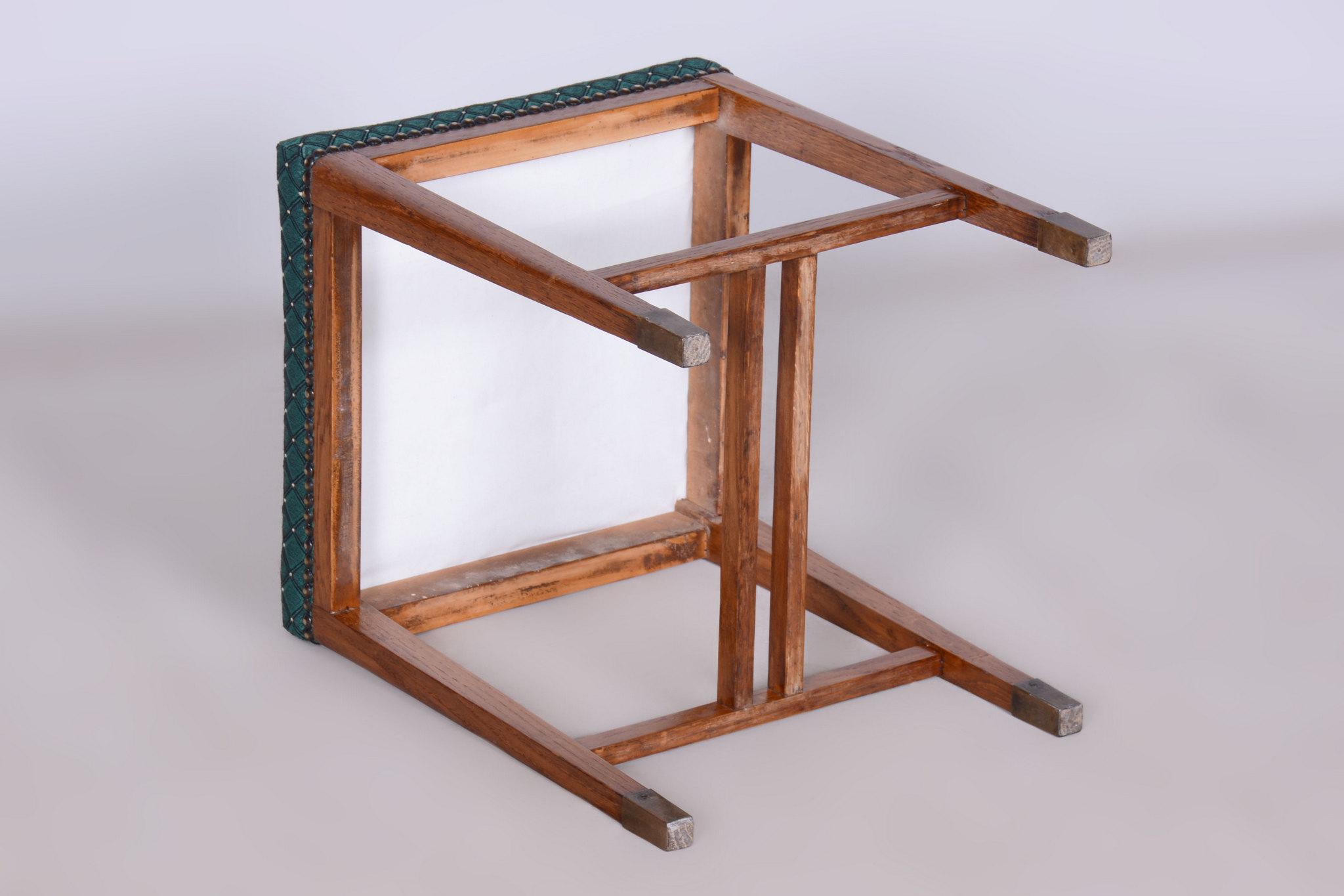 Tabouret Art déco restauré, rembourrage neuf, polonais revisité, chêne, tchèque, années 1930 en vente 1