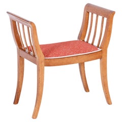 Sgabello Art Deco restaurato, Oak, lucidatura rinnovata, tappezzeria nuova, Repubblica Ceca, anni '30