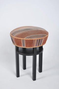 Restored Art Deco Stool, Oak, Revived Polish, Reupholstered, Czech, 1920s