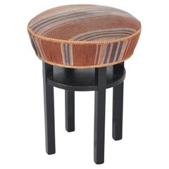 Restored Art Deco Stool, Oak, Revived Polish, Reupholstered, Czech, 1920s
