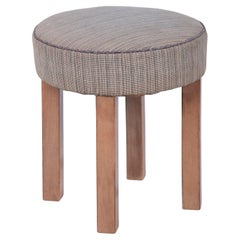 Restored Art Deco Stool, Walnut, Revived Polish, Reupholstered, Czech, 1920s