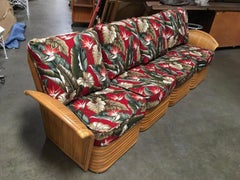 Restored Art Deco Style Rattan Fan Arm Four-Seat Sectional Sofa