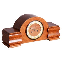 Restored  Art Deco Table Clock, Made by UP Závody, Mahogany, Czech, 1920s