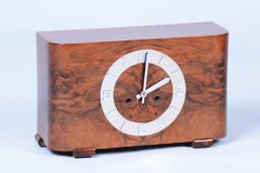 Restored Art Deco Table Clock, Walnut, Revived Polish, Czech, 1920s