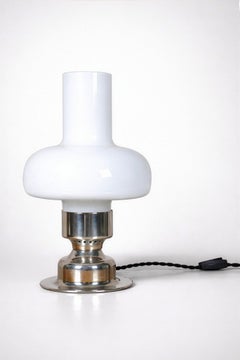 Restored Art Deco Table Lamp, Chrome-Plated Steel, Opaline Glass, Czech, 1920s