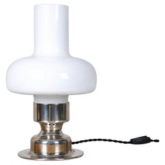 Restored Art Deco Table Lamp, Chrome-Plated Steel, Opaline Glass, Czech, 1920s