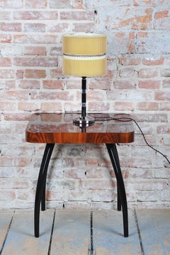 Restored Art Deco Table Lamp, Chromed Steel, Beech, Parchment, Czech, 1940s