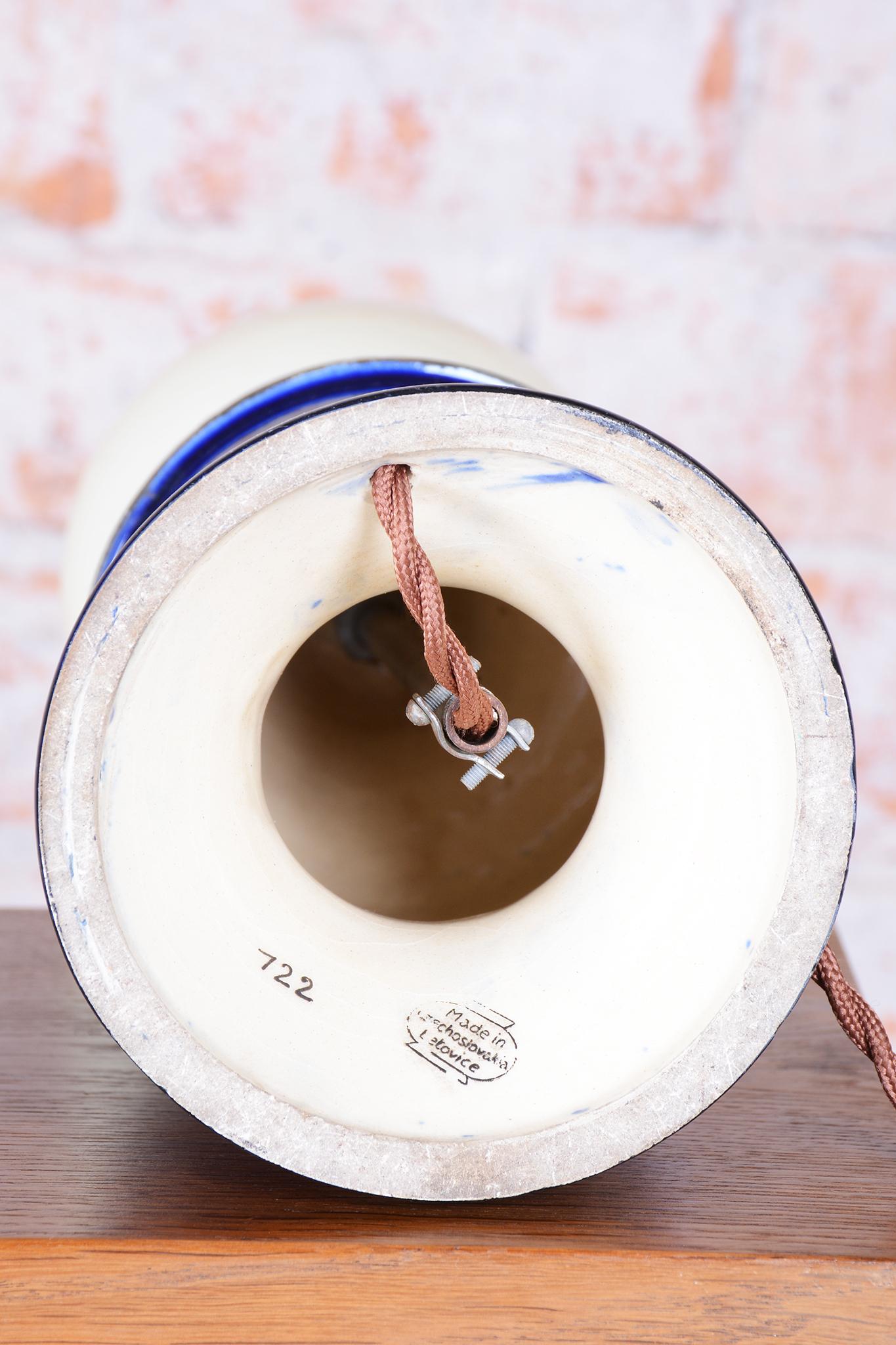Restored Art Deco Table Lamp, Cobalt Glass, Opal Lampshade, Czech, 1920s For Sale 4