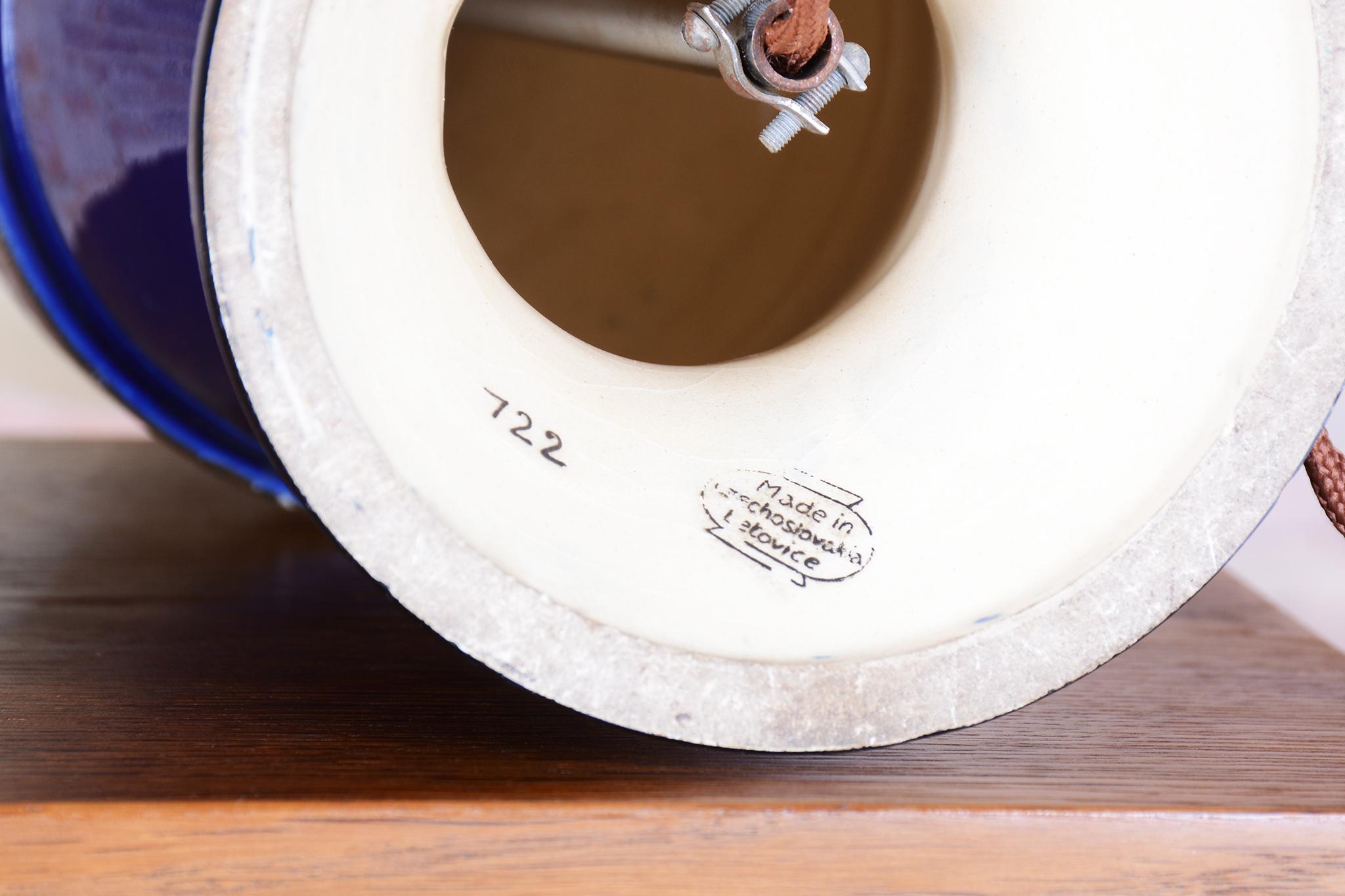 Restored Art Deco Table Lamp, Cobalt Glass, Opal Lampshade, Czech, 1920s For Sale 5