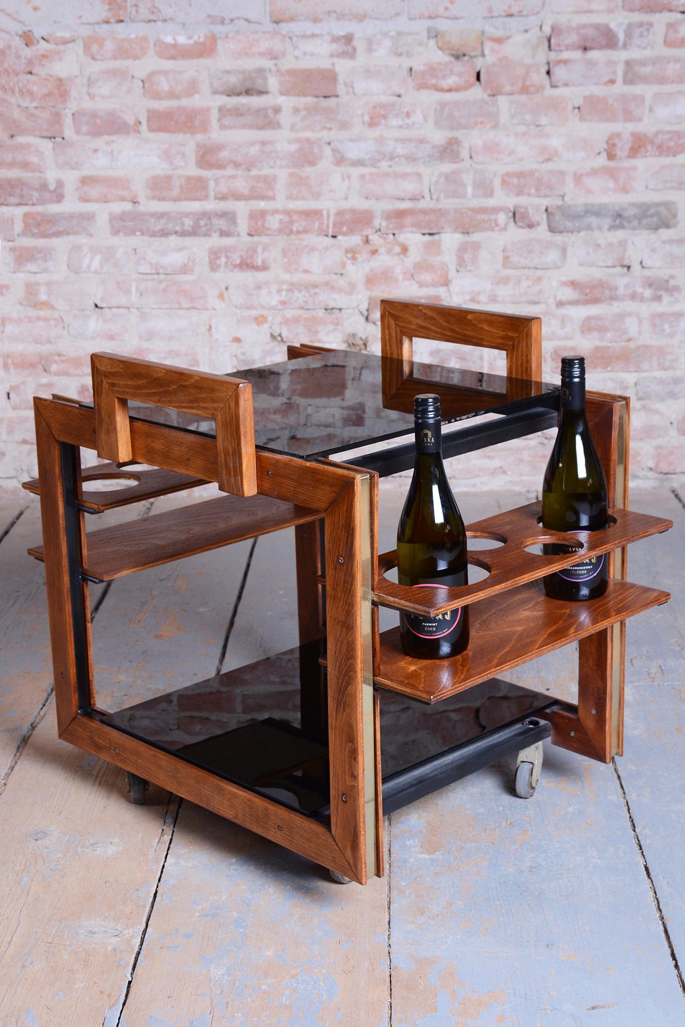 Carrello Art Deco restaurato, Beeche, ottone, vetro opalino, nuovo polacco, ceco, anni '50 in vendita 13