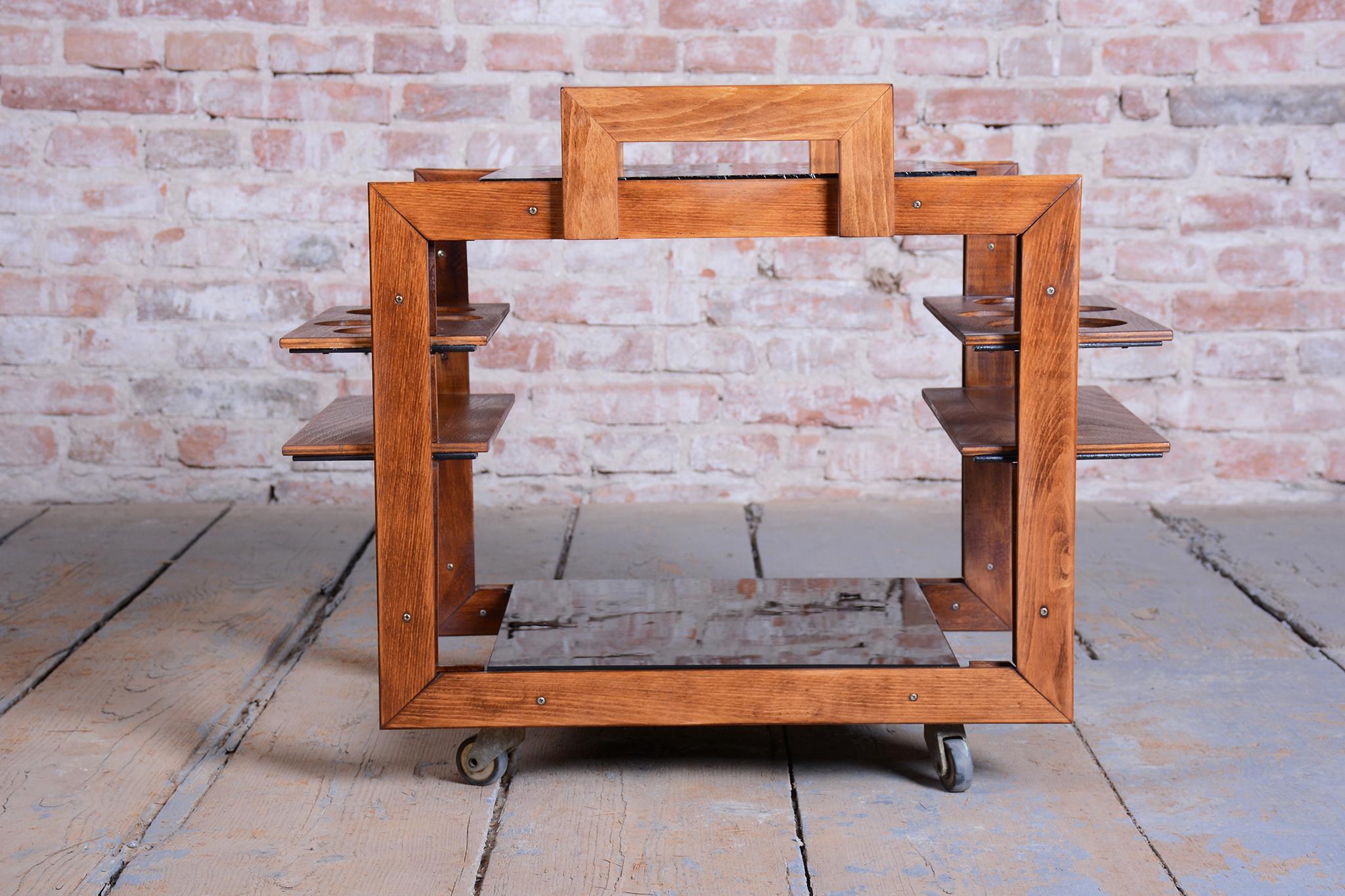 Carrello Art Deco restaurato, Beeche, ottone, vetro opalino, nuovo polacco, ceco, anni '50 in vendita 1