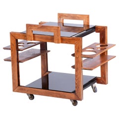 Restored Art Deco Trolley, Beech, Brass, Opaline Glass, New Polish, Czech, 1950s