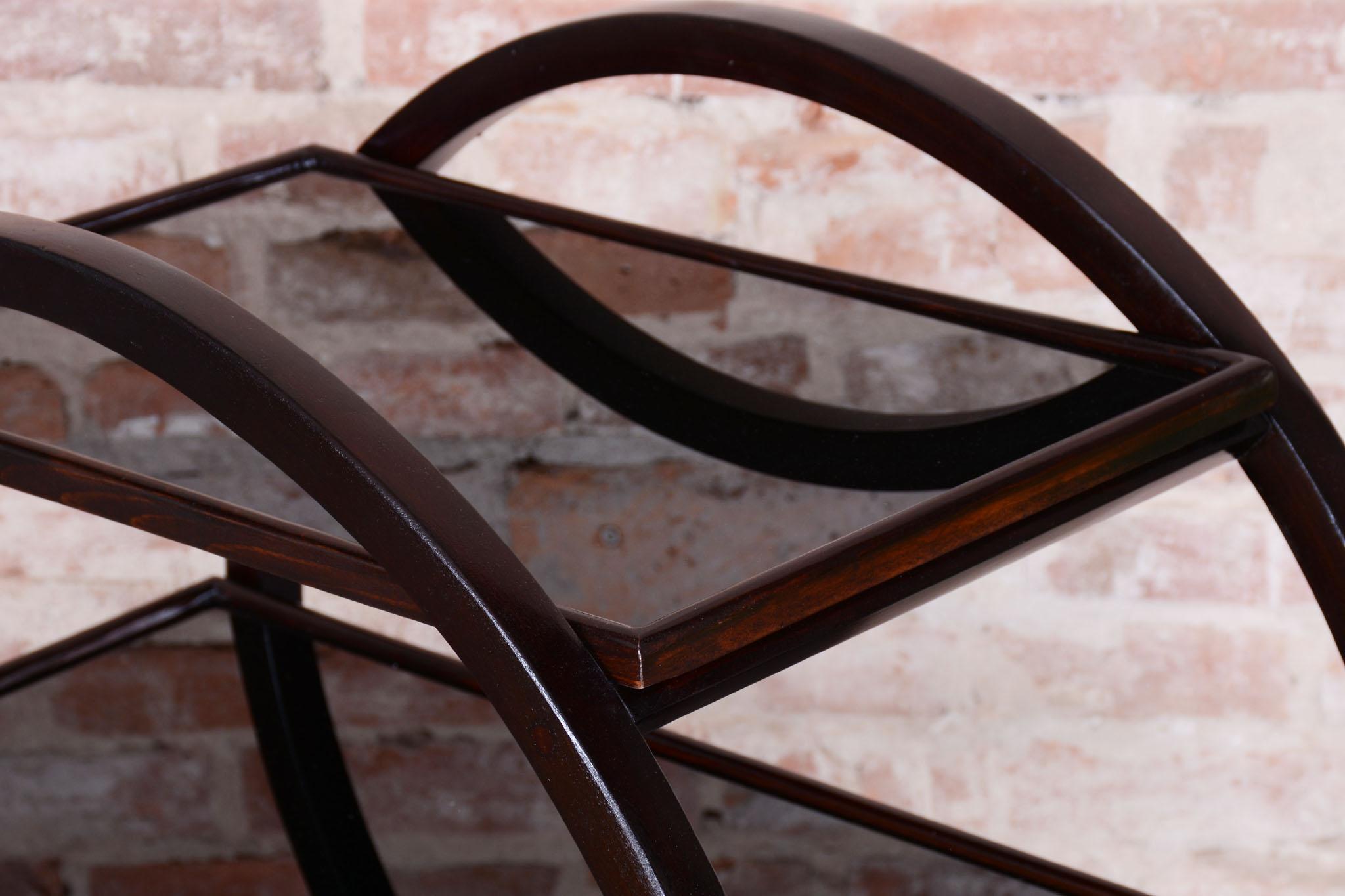 Vetro Carrello Art Deco restaurato, di Thonet, Oak, vetro nero, ceco, anni '30 in vendita
