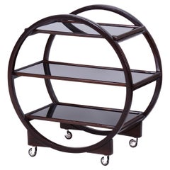 Restored Art Deco Trolley, by Thonet, Oak, Black Glass, Czech, 1930s
