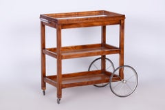 Restored Art Deco Trolley, by Thonet, Oak, Glass, Veneer, Chrome, Czech, 1920s
